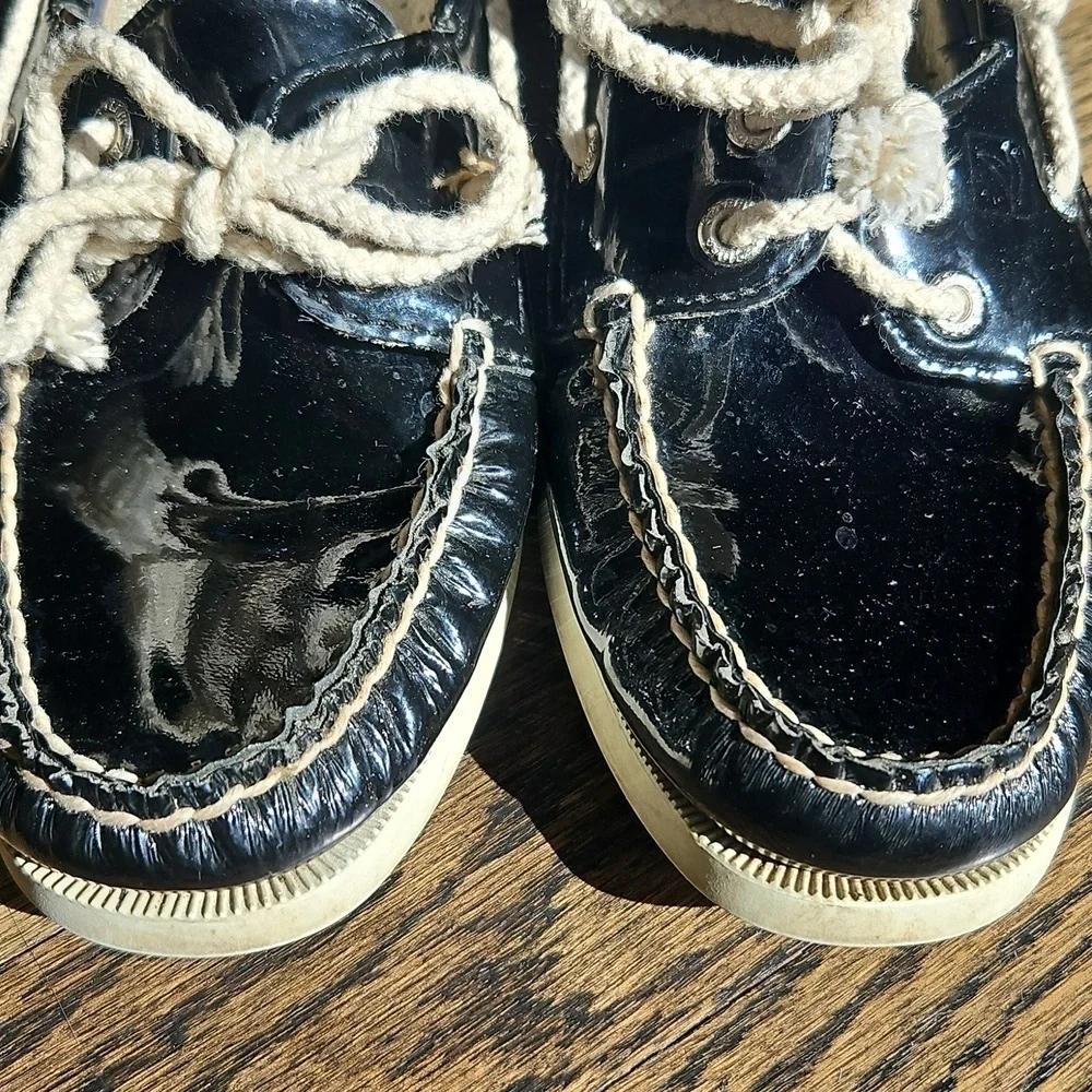 Sperry Black Leather Boat Shoes 6 VGUC
